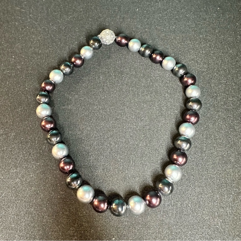 Premier Designs Faux Pearl Choker Necklace Grey Black Pearl Beaded Magnetic - Picture 7 of 7